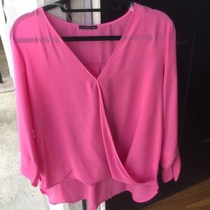 Bright pink faux wrap top